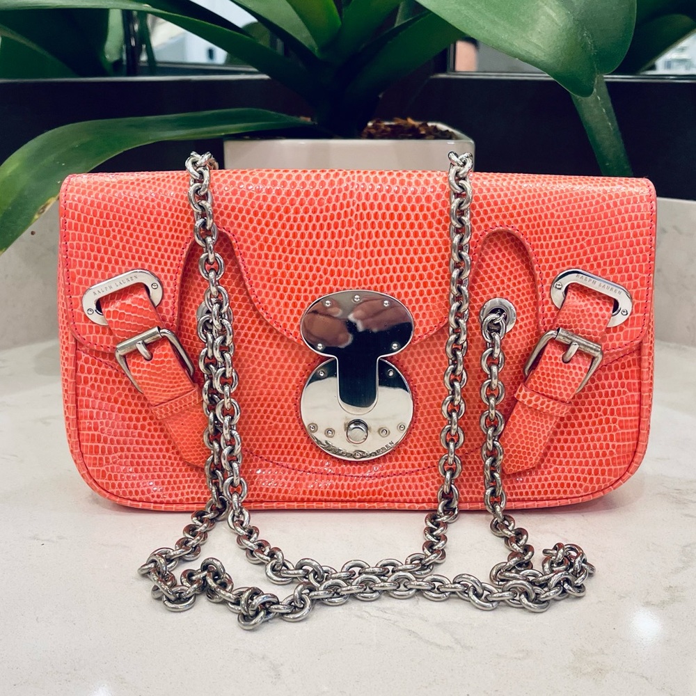 RALPH LAUREN COLLECTION RICKY LIZARD SILVER CHAIN VINTAGE HANDBAG